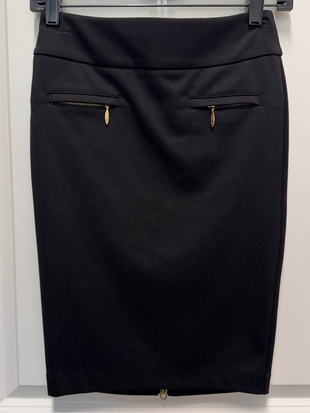 Juicy Couture High Waisted Black Pencil Skirt with Gold Zip Pulls